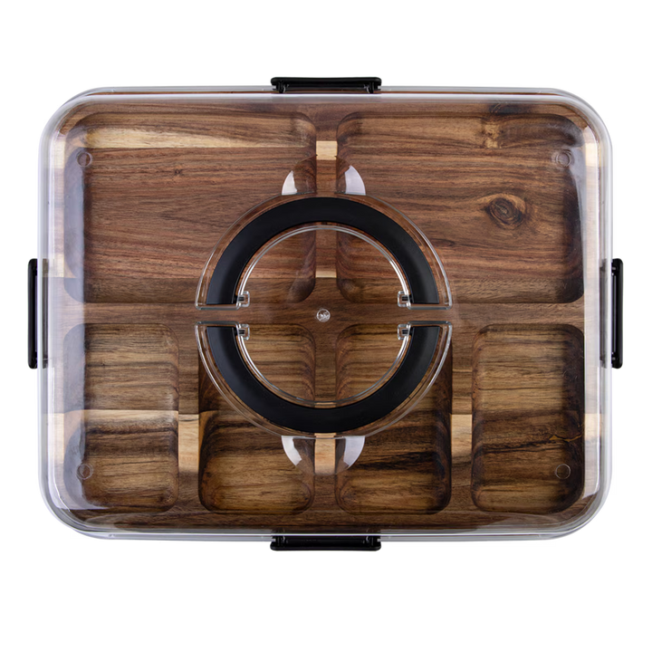 Alfresco Lane 6 Compartment Rectangular Grazing Platter with Lid - Acacia Wood