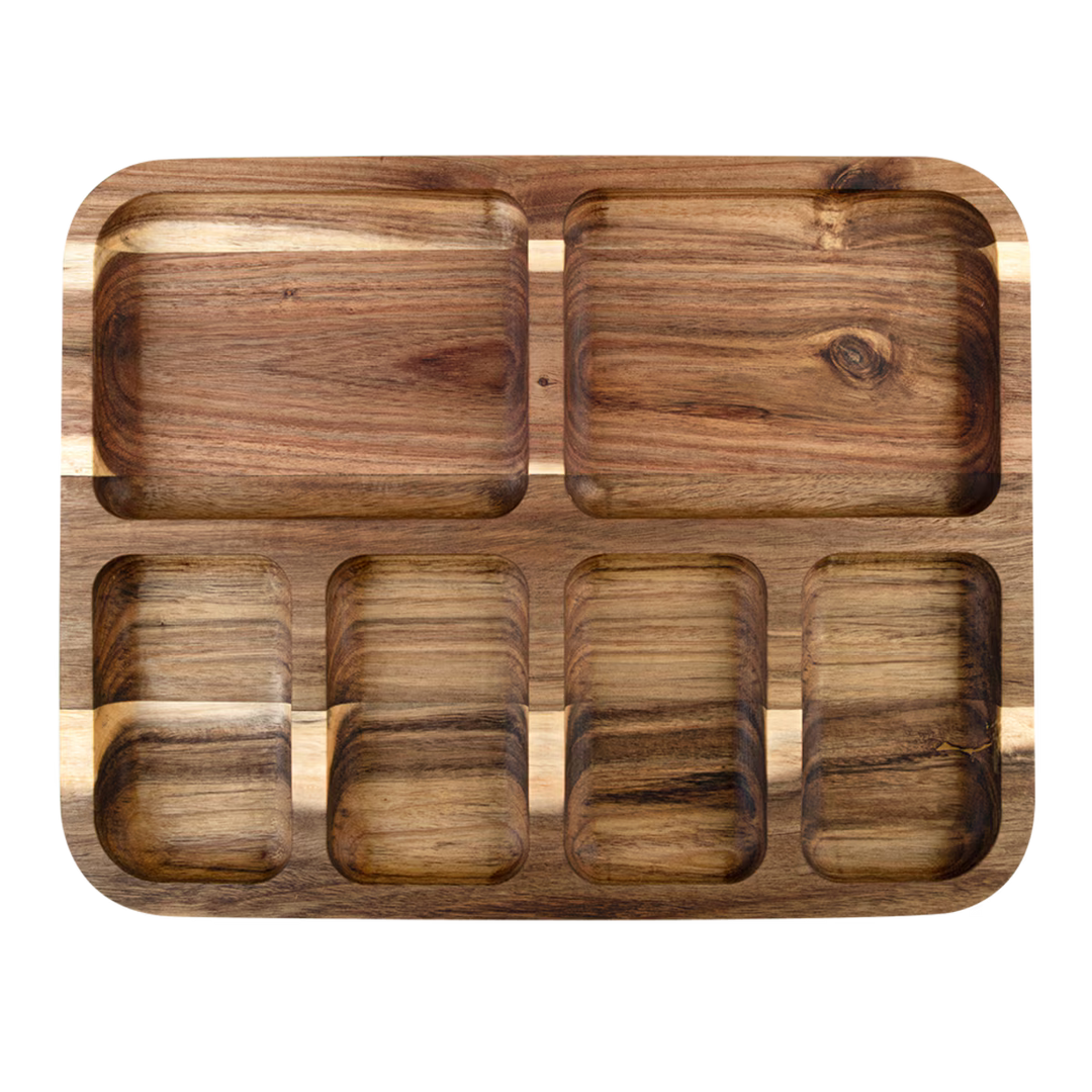 Alfresco Lane 6 Compartment Rectangular Grazing Platter with Lid - Acacia Wood