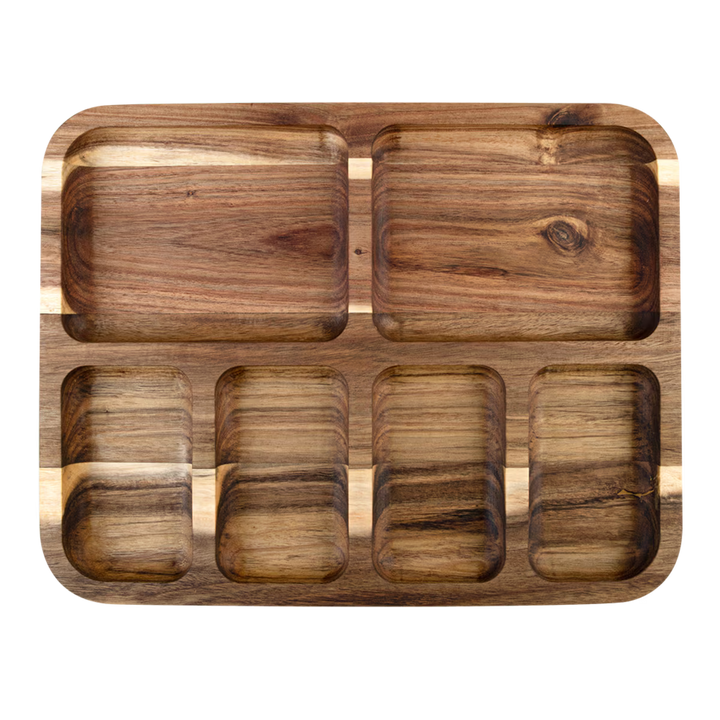 Alfresco Lane 6 Compartment Rectangular Grazing Platter with Lid - Acacia Wood