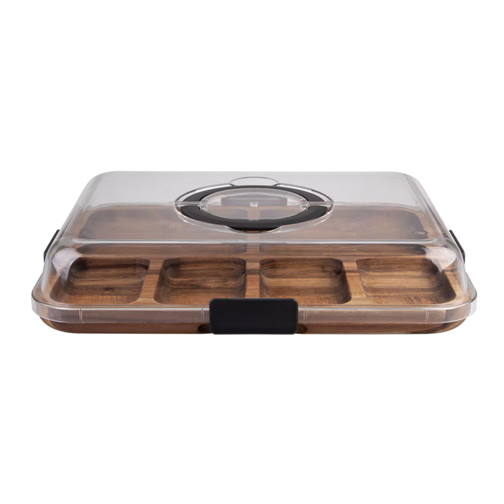 Alfresco Lane 6 Compartment Rectangular Grazing Platter with Lid - Acacia Wood