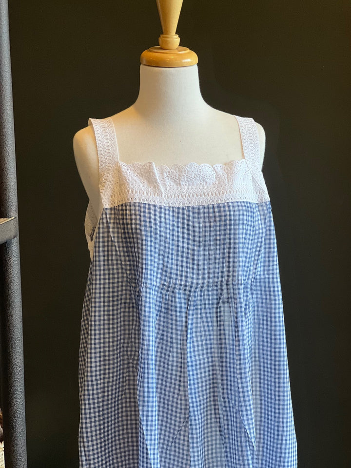Nightie Pin Tucked Laced Gingham